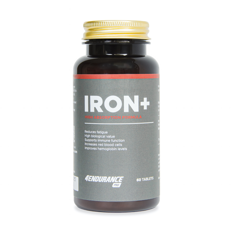 Iron+ 4Endurance Pro sprečava umor, povećava VO2 max i podržava normalnu funkciju mozga s željezom, vitaminom C i ekstraktom listova maline.