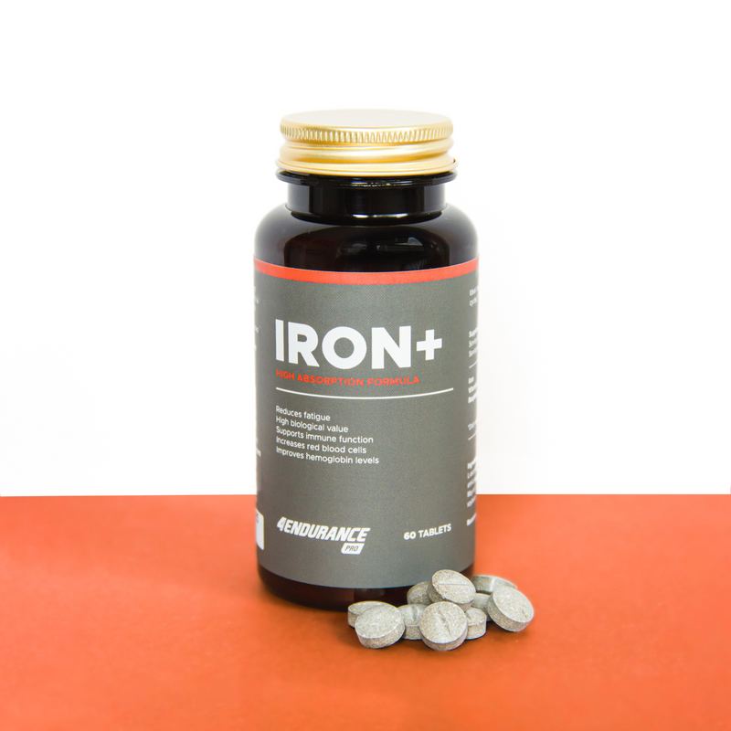 Iron+ 4Endurance Pro sprečava umor, povećava VO2 max i podržava normalnu funkciju mozga s željezom, vitaminom C i ekstraktom listova maline.