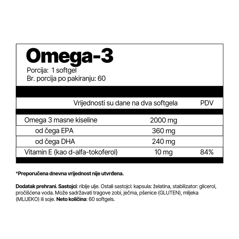 Omega-3 od 4Endurance Pro - visokokvalitetni dodatak ribljeg ulja s 2000 mg omega-3 masnih kiselina, uključujući EPA, DHA i vitamin E, za zdravlje srca, funkciju mozga i zaštitu stanica.