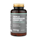 4Endurance Pro Triple Magnesium Complex - 60 kapsula, smeđa bočica sa zlatnim čepom, siva etiketa, vidljive crvene kapsule.