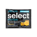 Select jednokratna doza - 16 g okus Snickerdoodle, crni paketić sa slikom snickerdoodle keksa, velikim logom select protein i tekstom o prednostima.
