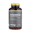 4Endurance Pro Vitamin D3 - 90 kapsula, smeđa bočica sa zlatnim čepom, etiketa s prikazom 2000 IU, dobrobitima za imunitet i podršku kostima.